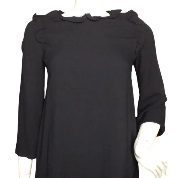 A.P.C. Dress, 36/XS, Ruffle Neck/Shoulder, Dark/Navy Blue, POCKETS, Short, Shift - Picture 2 of 14